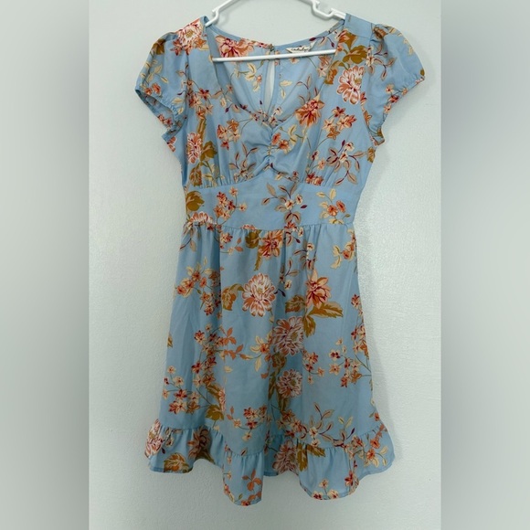 Indulge Short Flounced dress blue flowered size M - Picture 2 of 4